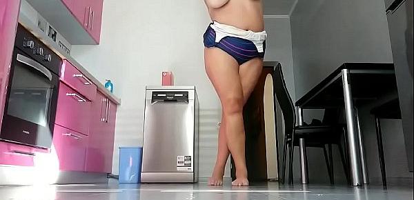  Step mom in kitchen playing with fat body